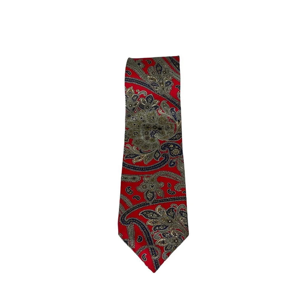 Andre Valentino Mens Tie 100% Silk USA Made Red‎ Multi Floral Design 60L X 3.75W